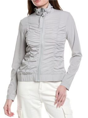 Light Gray Gathered-Front Lightweight Jacket